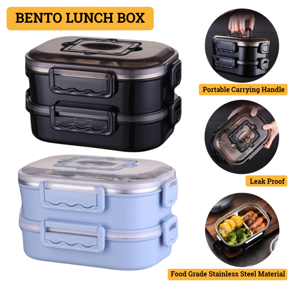 【Ready Stock】Stainless Steel Bento Lunch Box Double Deck Portable Bento ...