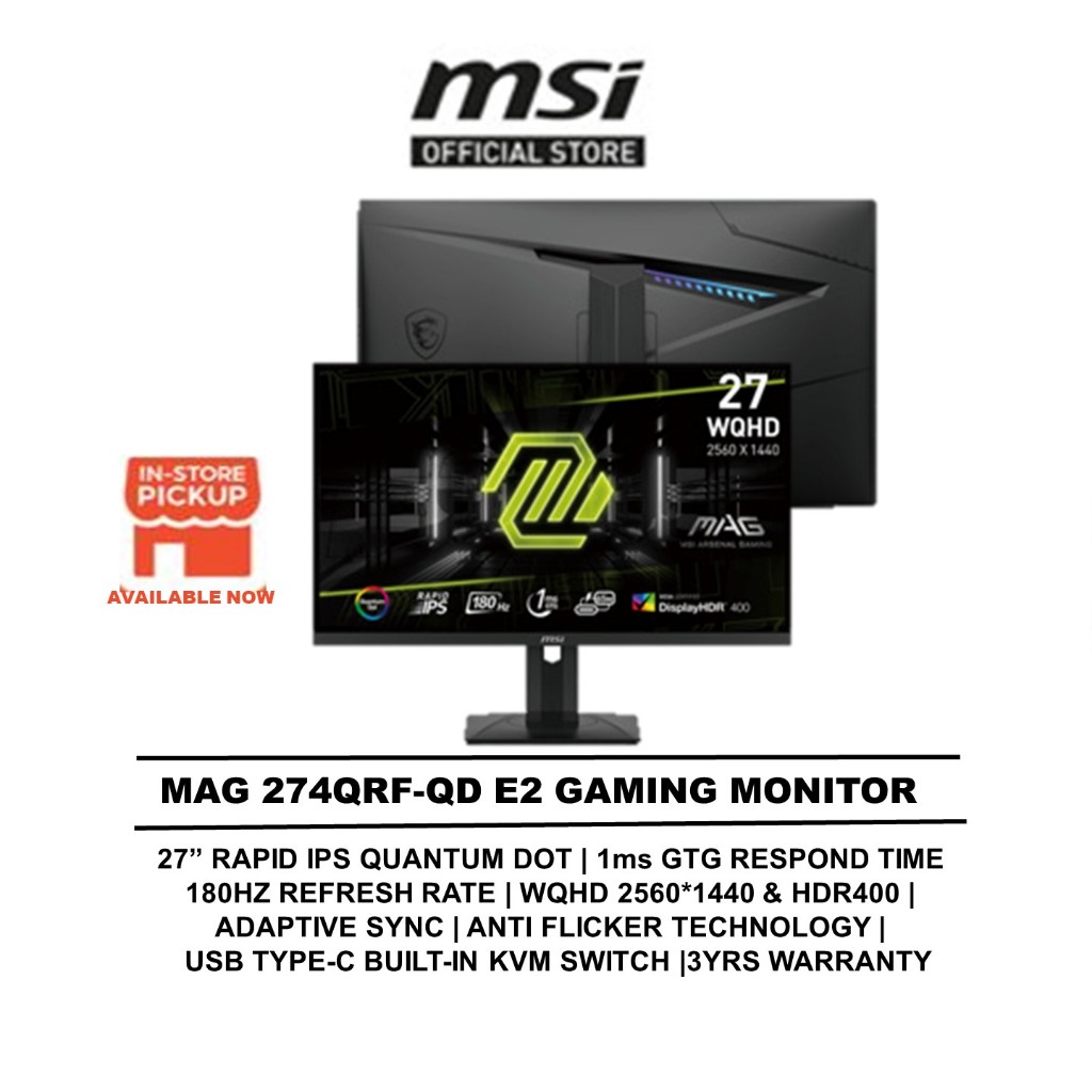 MSI MONITOR OPTIX MAG274QRF-QD E2 GAMING 27"' RAPID IPS /WQHD QUANTUM ...