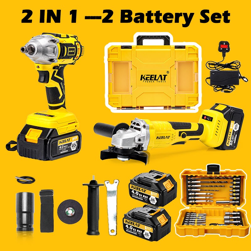 KEELAT 4 in 1 Cordless Combo Set Brushless Drill Impact Wrench Angle