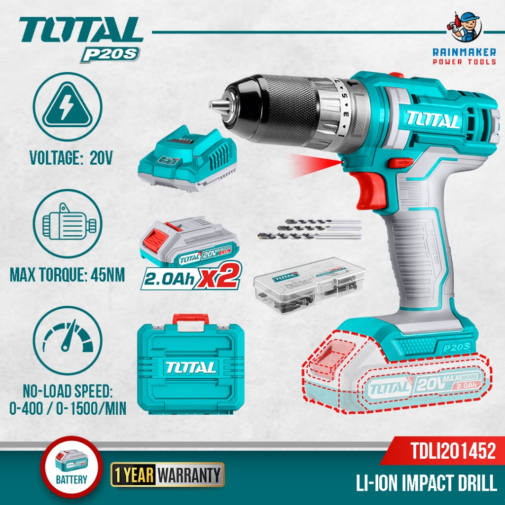 Malaxeur Sans Fil Total P20S 20V 2Ah TMXLI2001 Pour Chantier