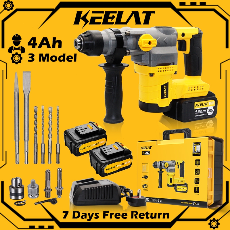 KEELAT 3Mode Cordless Rotary Hammer Drill Electric Hammer Impact Drill