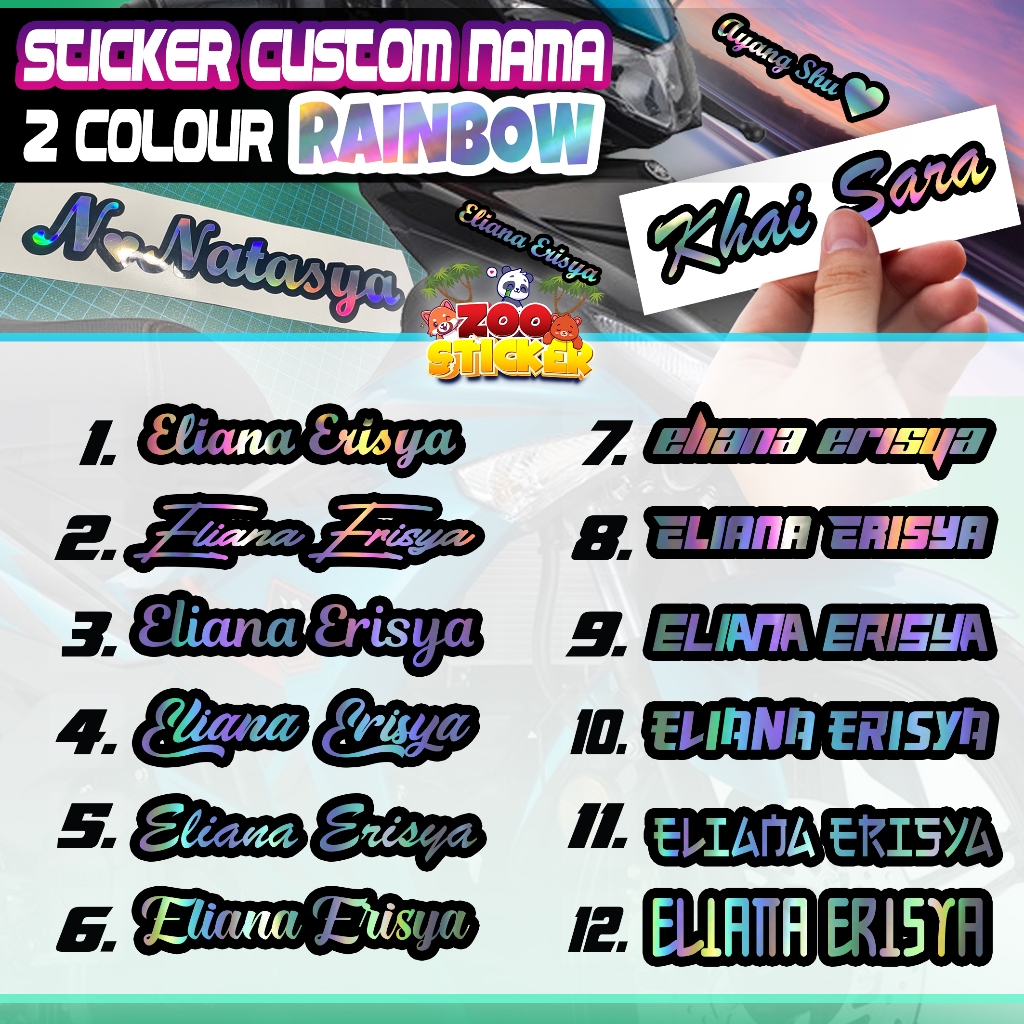 STICKER CUSTOM NAMA RAINBOW HOLOGRAM 2 COLOUR MURAHH!!!! SESUAI ...