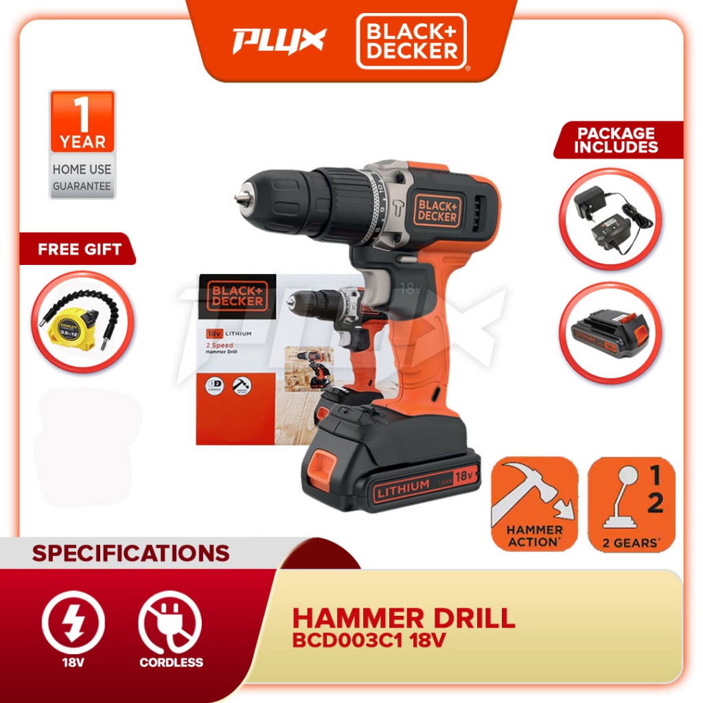 BUNDLE DEALS BLACK DECKER BCD003C1 A7216 18V Hammer Drill With A7216 32Pcs Drilling And Screw Driving Set BCD003