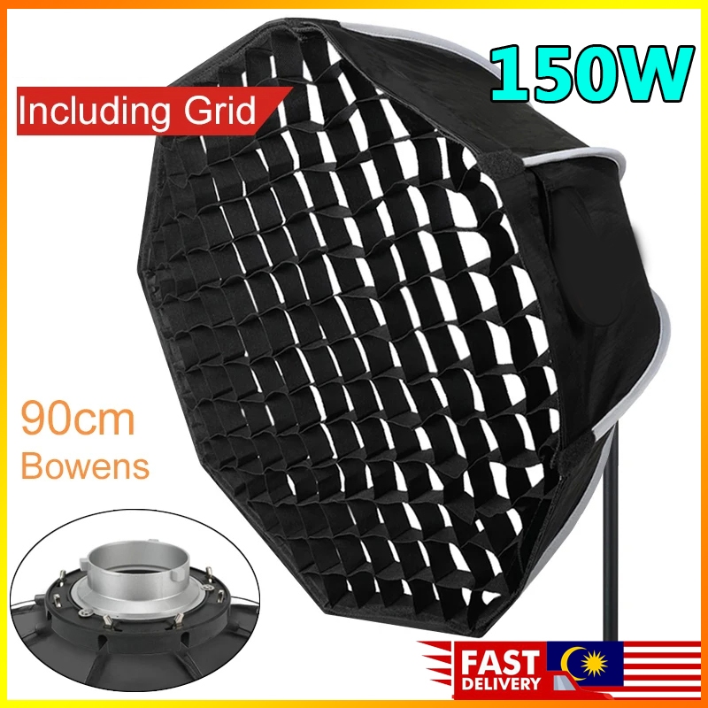 90CM Parabolic softbox honeycomb grid 16 Rods Quick Folding deep ...