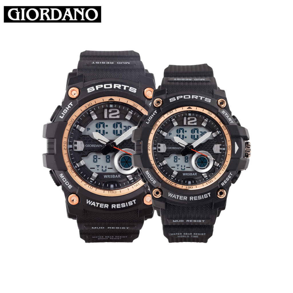 Giordano Black Sports Quartz Analog-Digital Water Resistant Couple