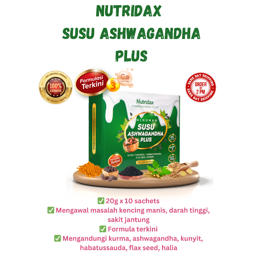 Promo 3pek Rm100 Susu Ashwagandha Plus Nutridax Pek Baru Solusi Kencing Manis Darah Tinggi 9336