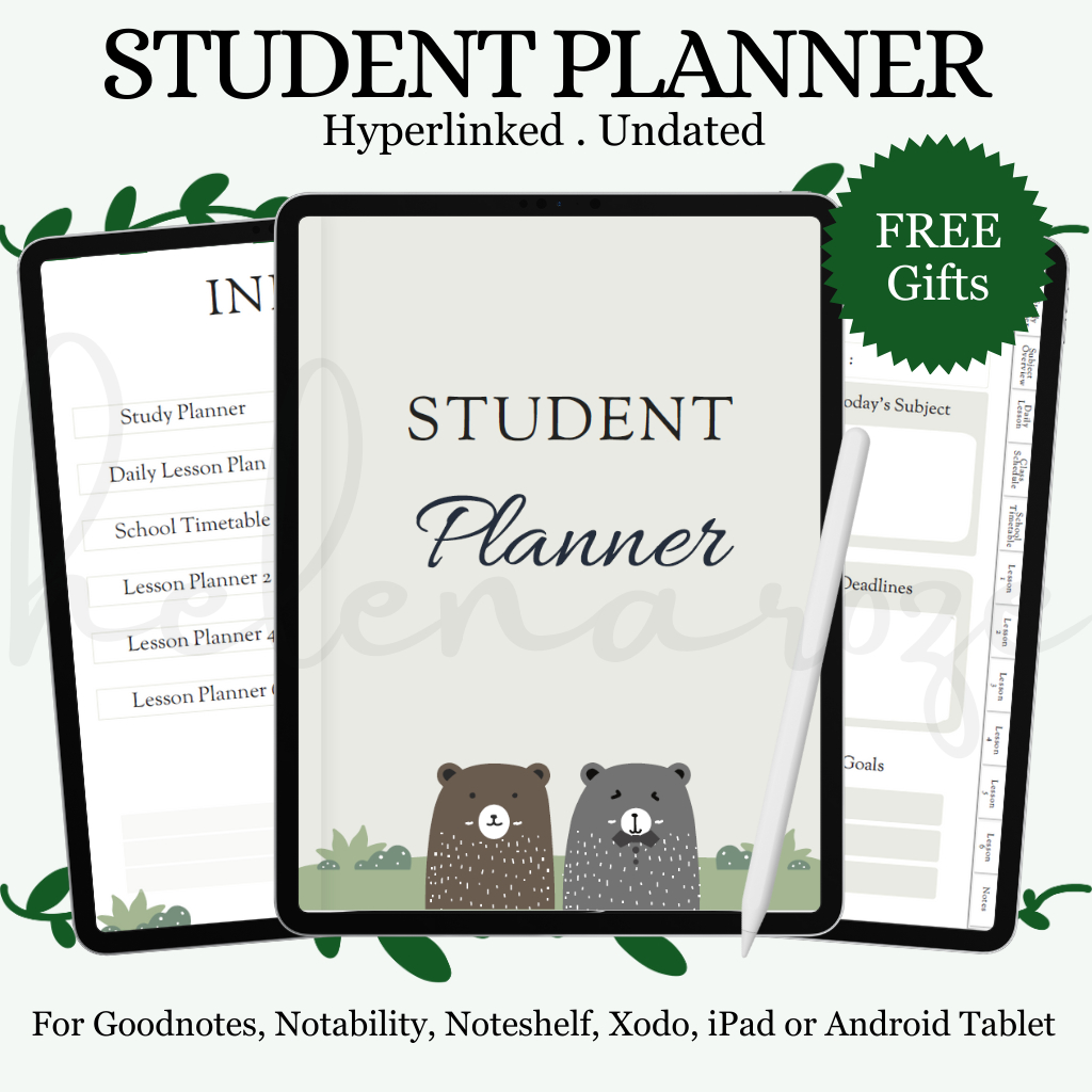 Student Planner Hyperlinked Undated Digital Planner, Daily Planner ...