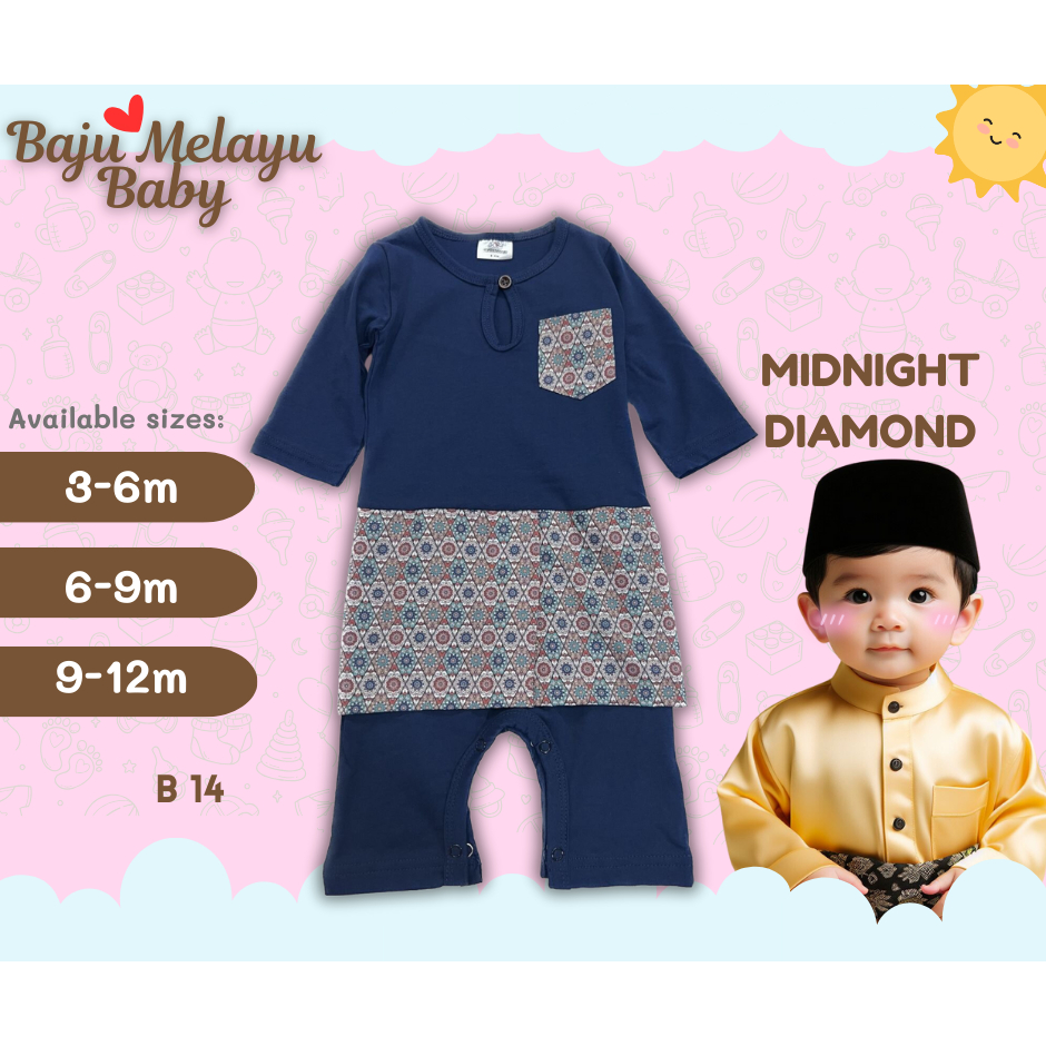 BAJU MELAYU BABY BOY ROMPER RAYA BLUE BLACK NAVY BLUE DARK BLUE