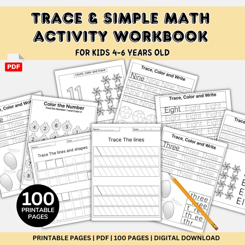 Preschool Math Workbook Number Tracing & Simple Math, Printable PDF