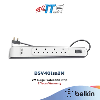 Belkin BSV401sa2M 4 Outlets 2M Surge Protection Strip with 2 USB Ports Socket Surge Protector