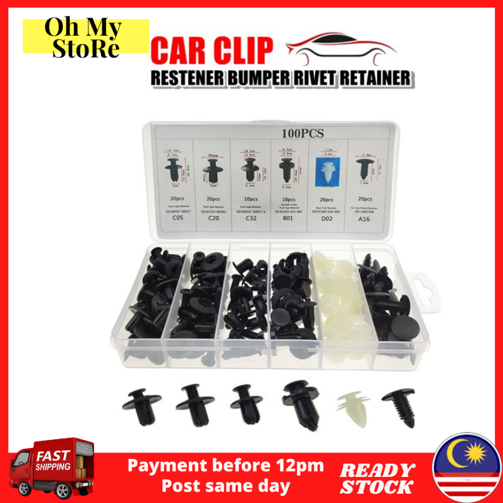100pcs Car Fastener Clip Bumper Klip Kereta Proton Saga Persona Wira Perodua Myvi Alza Bezza