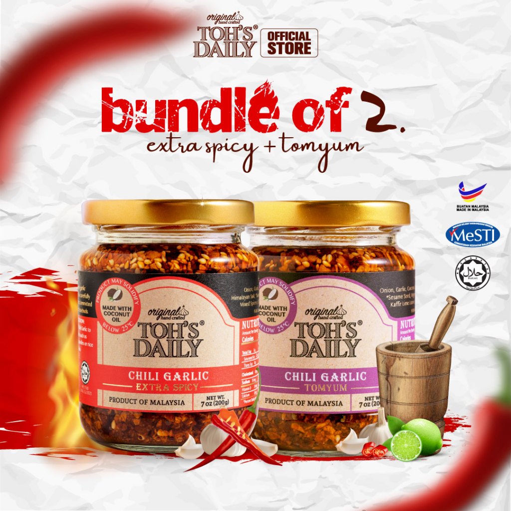 [bundle Of 2] Tohs Daily 100 Halal Chili Garlic Oil 200gx2 Sambal