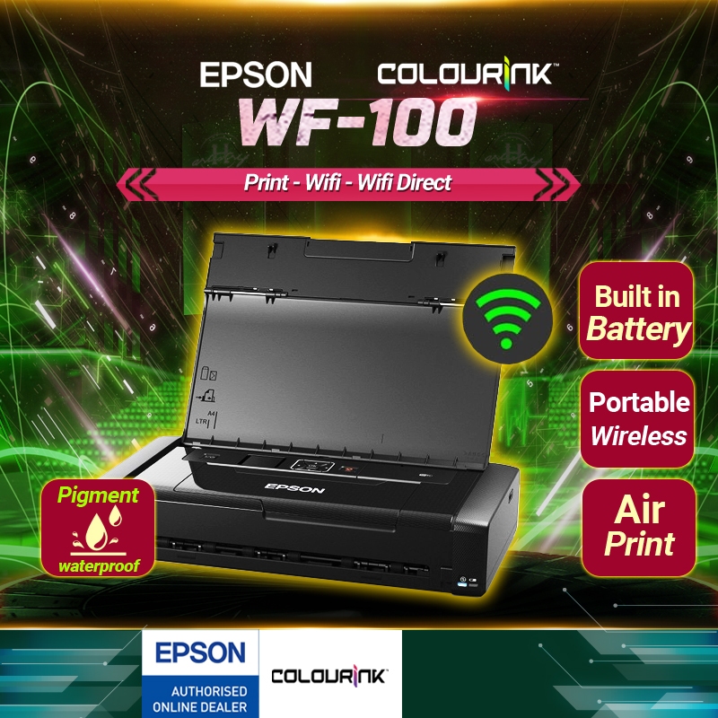 Epson Workforce Wf 100 Portable A4 Inkjet Mobile Printer Wi Fi Direct Print Built In Battery 4965