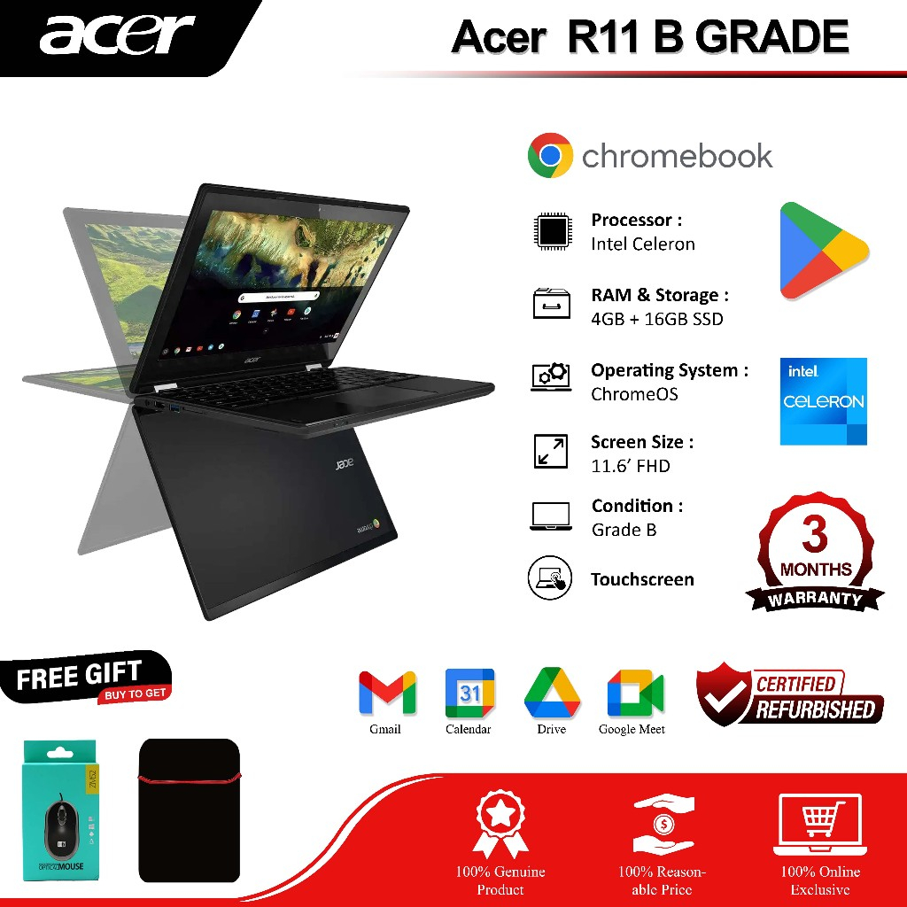 Cheapest Chromebook DELL 3189 ACER R11 2 in 1 4GB/32GB SSD TOUCH SCREEN ...