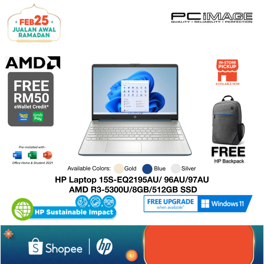 Hp 15s Eq2195au15s Eq2196au15s Eq2197aur3 5300u8gb512gb Ssd15 Free Backpack Shopee 9048