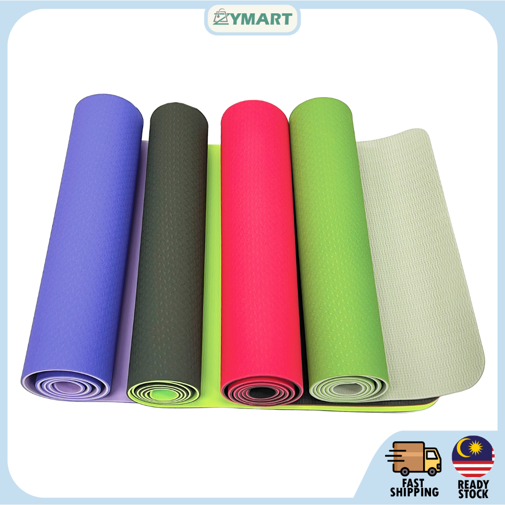 Yoga Mat Dual Colour TPE 6mm (Size 183cm x 61cm) [FREE Yoga Mat Bag