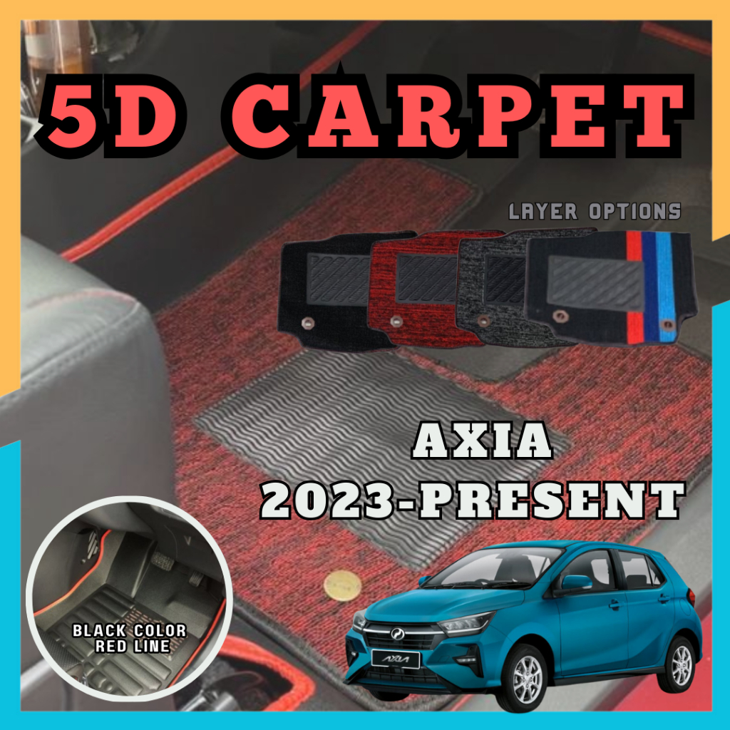 Perodua Axia 2023 PRESENT 5D Carpet Car Mat Floor Mat OEM Karpet Car Floormat Red Lining Shopee Malaysia
