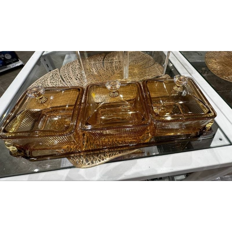 Acylic Light Luxury Elegant Plate with Tray.Bekas Kuih Raya Kedap Udara ...