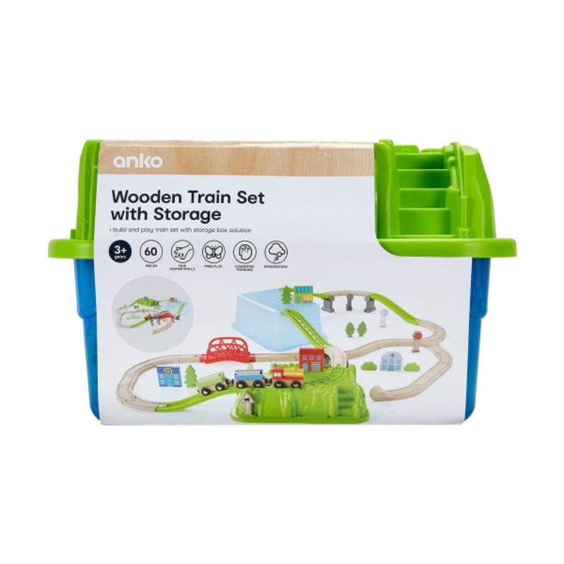Anko Wooden Train Set With Storage Toys Pretend Play | Shopee Malaysia