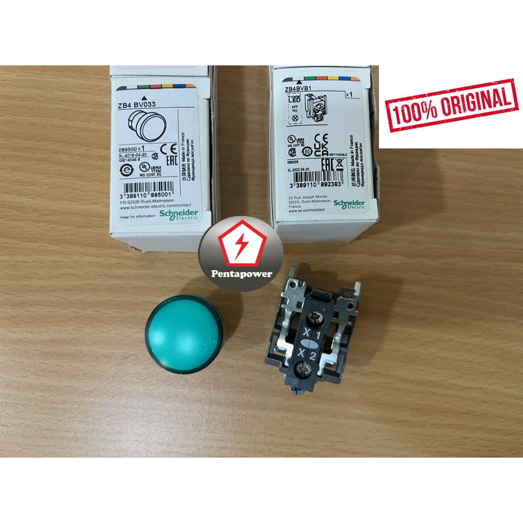 SCHNEIDER XB4BVB3 ( ZB4BV033 + ZB4BVB1 ) XB4, Pilot light, metal, green ...
