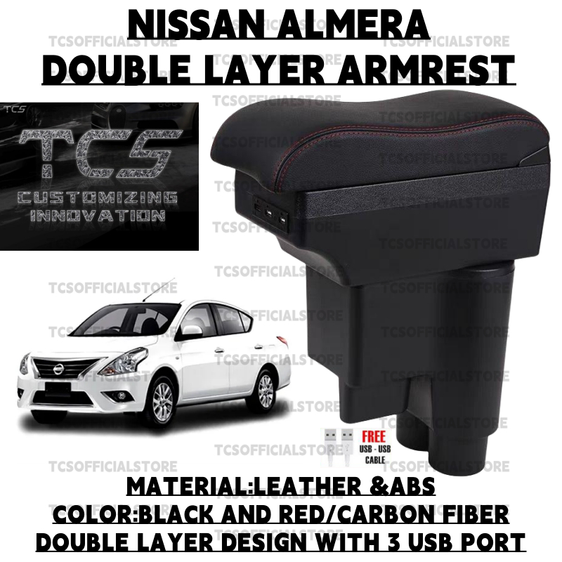 TCS NISSAN ALMERA 2013-2019 DOUBLE LAYER ARM REST BOX LEATHER PORT WITH ...