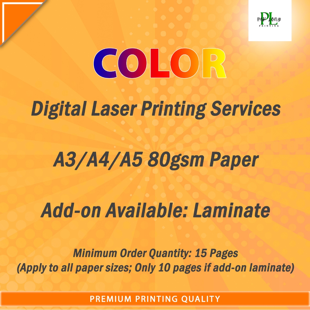 A3/A4/A5 COLOR PRINTING SERVICE DIGITAL LASER PRINTING HIGH QUALITY