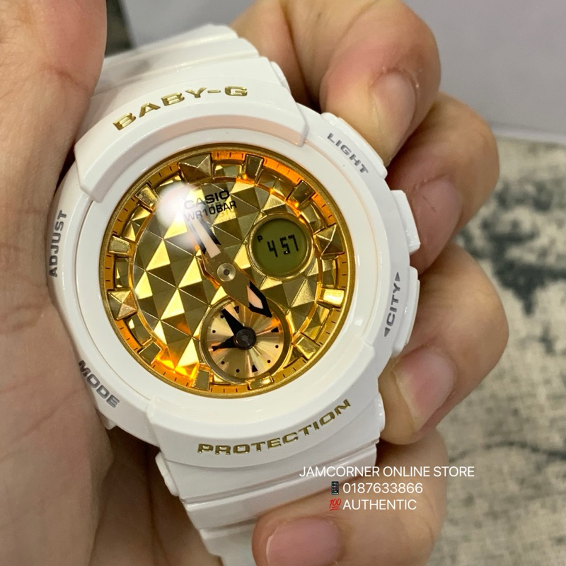 100% ORIGINAL CASIO BABY-G BGA-195M-7A striking multi-dimensional WHITE  GOLD | Shopee Malaysia