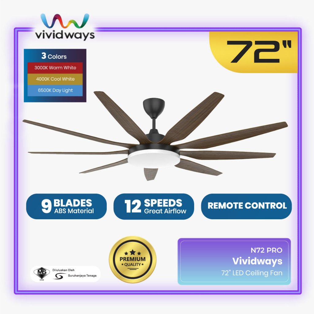 K2 VIVIDWAYS DC REMOTE N72 PRO CEILING FAN N72 INCH COME WITH LED LIGHT