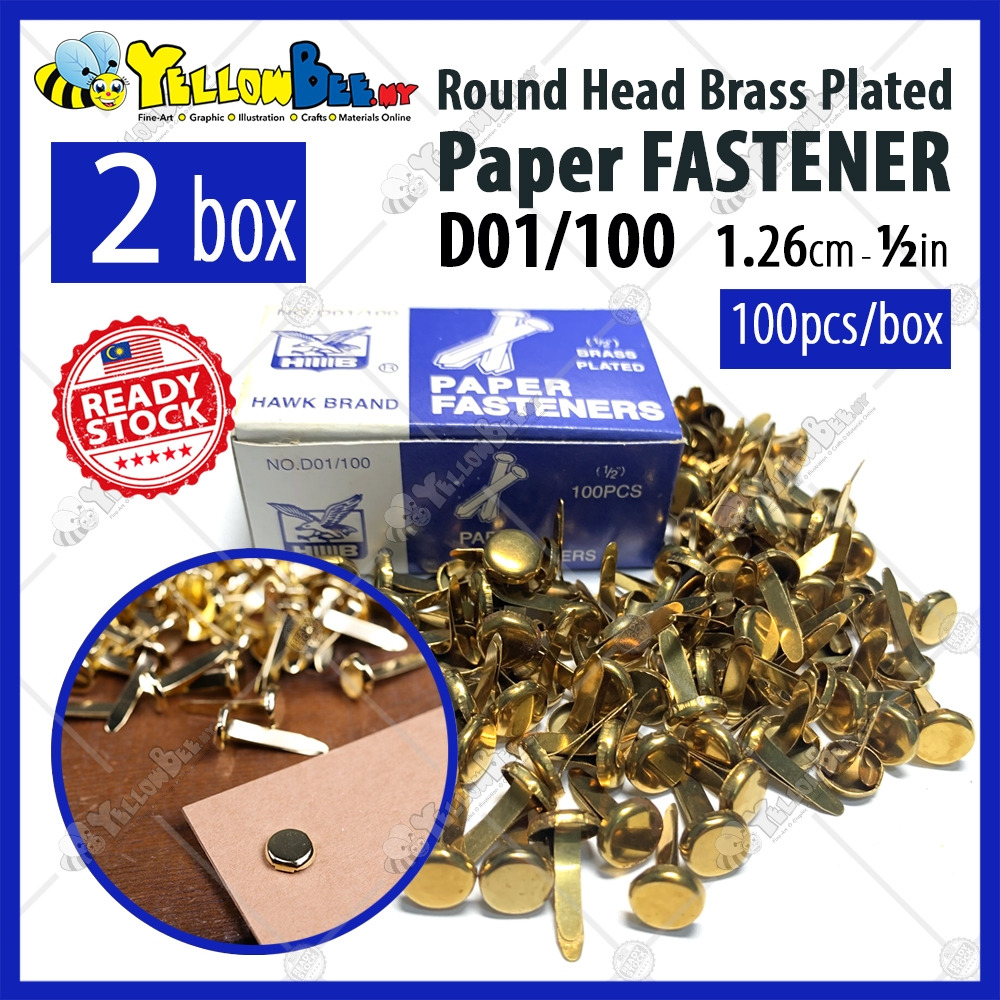 Metal Round Head Split Pin Brads BRASS Plated Paper FASTENER