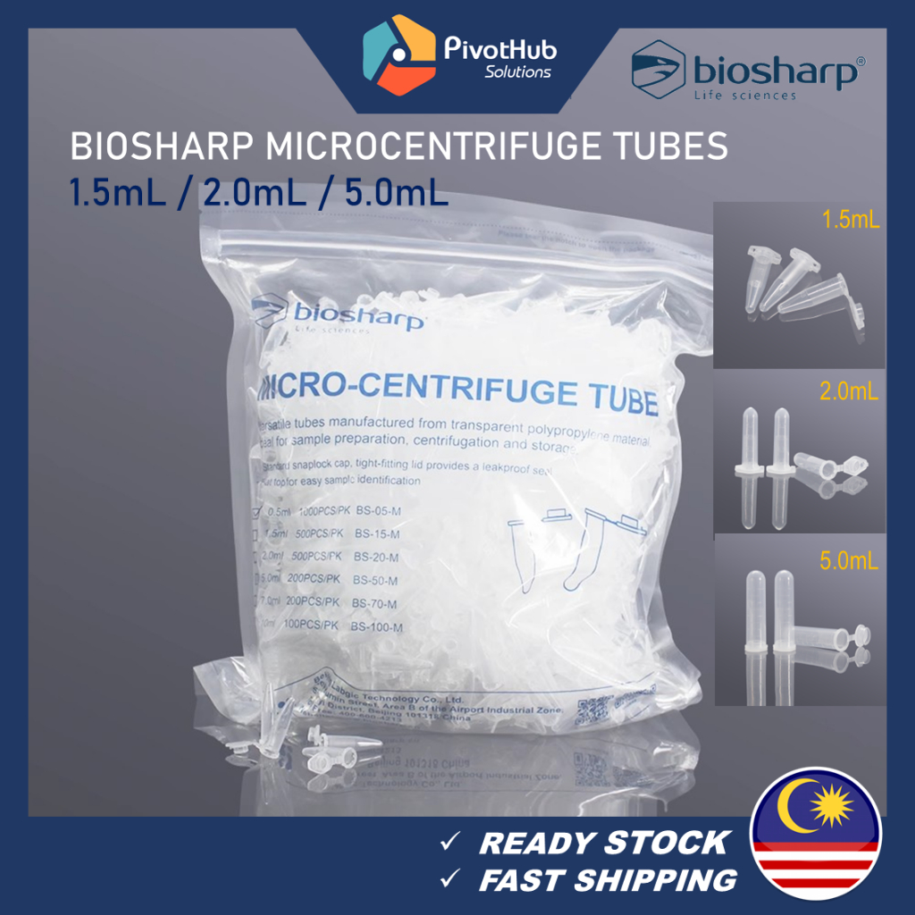 BIOSHARP 1.5ml / 2ml / 5ml Microcentrifuge Tubes, Conical Bottom, Round  Bottom, Snap cap Safe lock cap 500pcs/pk | Shopee Malaysia