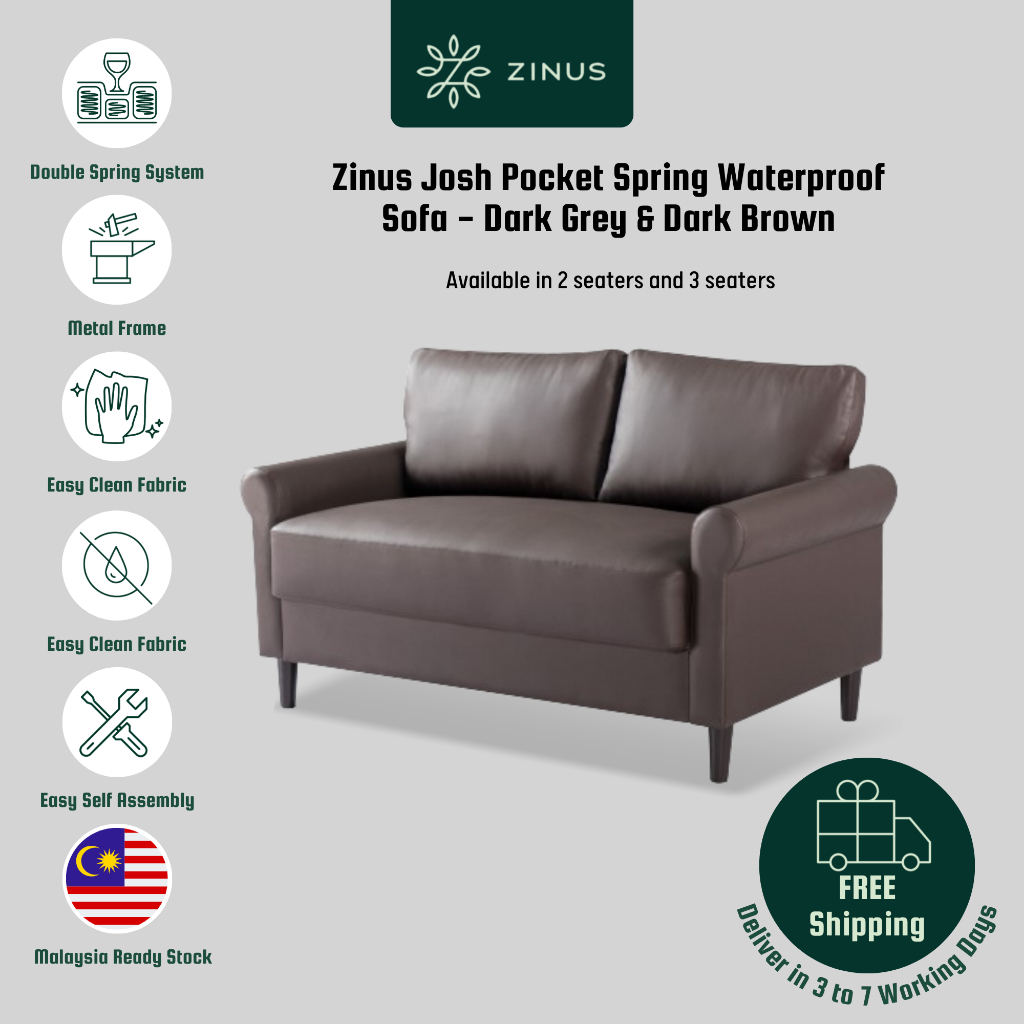 [FREE SHIPPING] Zinus Leather Look Waterproof Pocket Spring Sofa