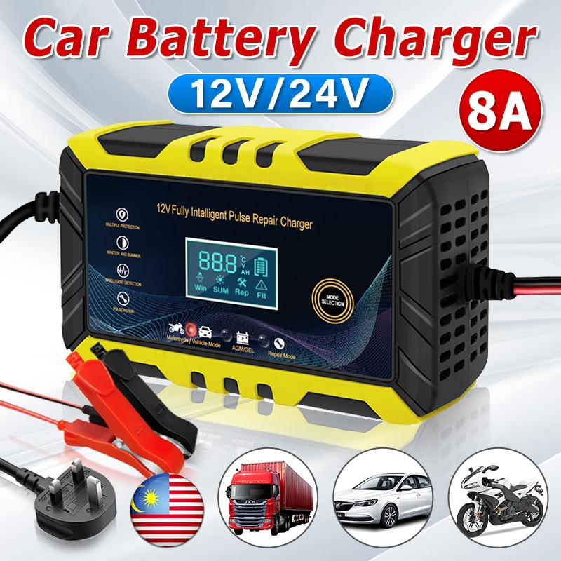 Car Battery Charger 12V 24V Full Automatic 8A Battery Kereta Pengecas ...