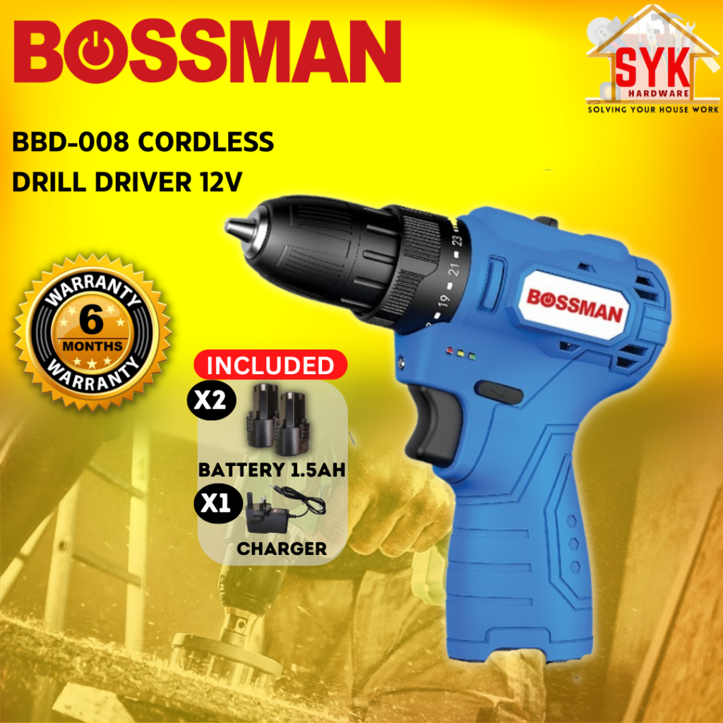 SYK Bossman BBD-008 Cordless Brushless Drill Driver Battery Power Tools  Machine Hand Drill Mesin Gerudi