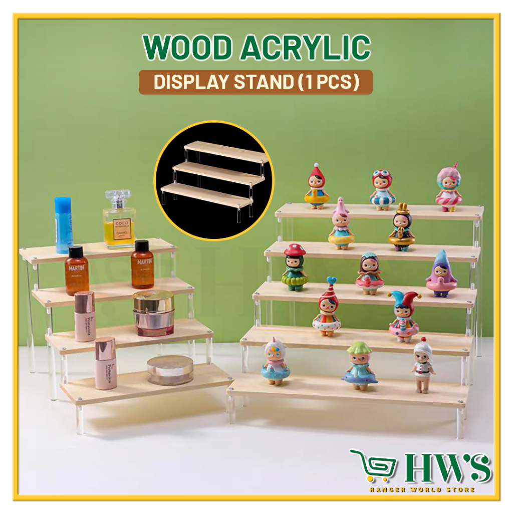 HWS 3 / 4 / 5 TIER WOODEN ACRYLIC DISPLAY RACK STAND HOLDER FIGURINE ...