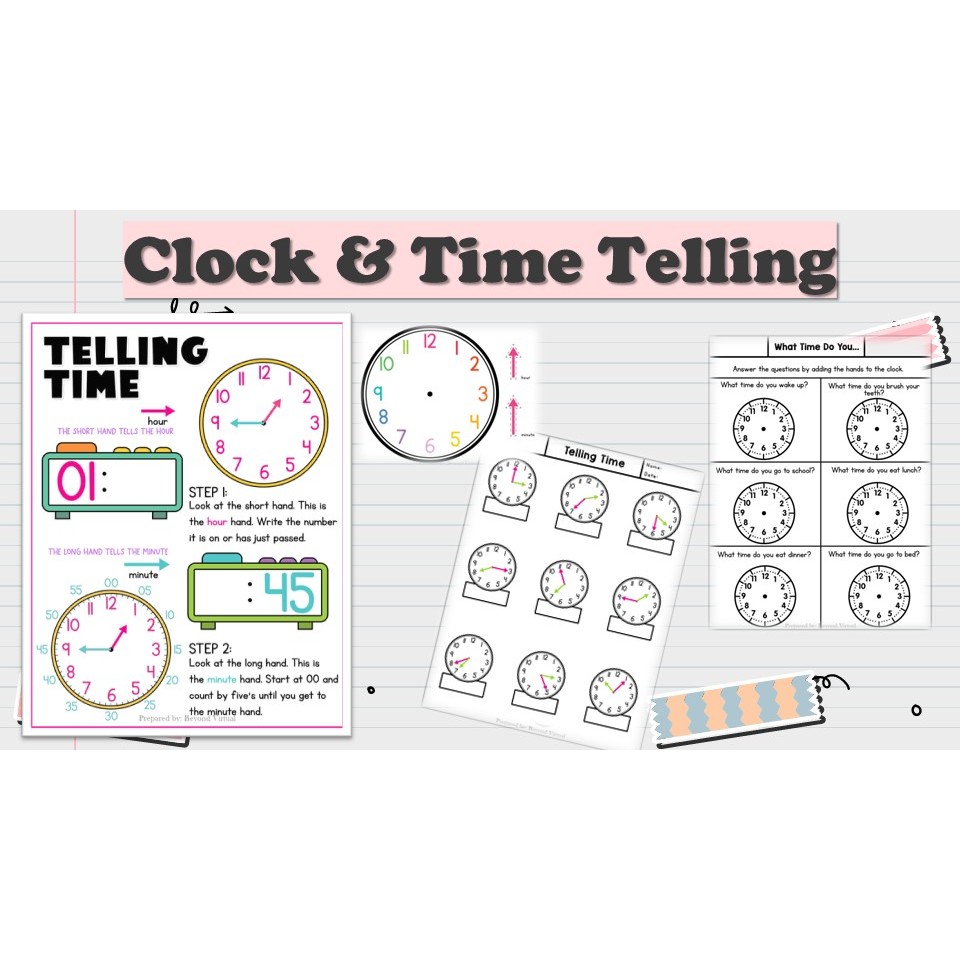 [PRE286] 48 pages Clock & Time Telling Worksheet for Pre-school PDF ...