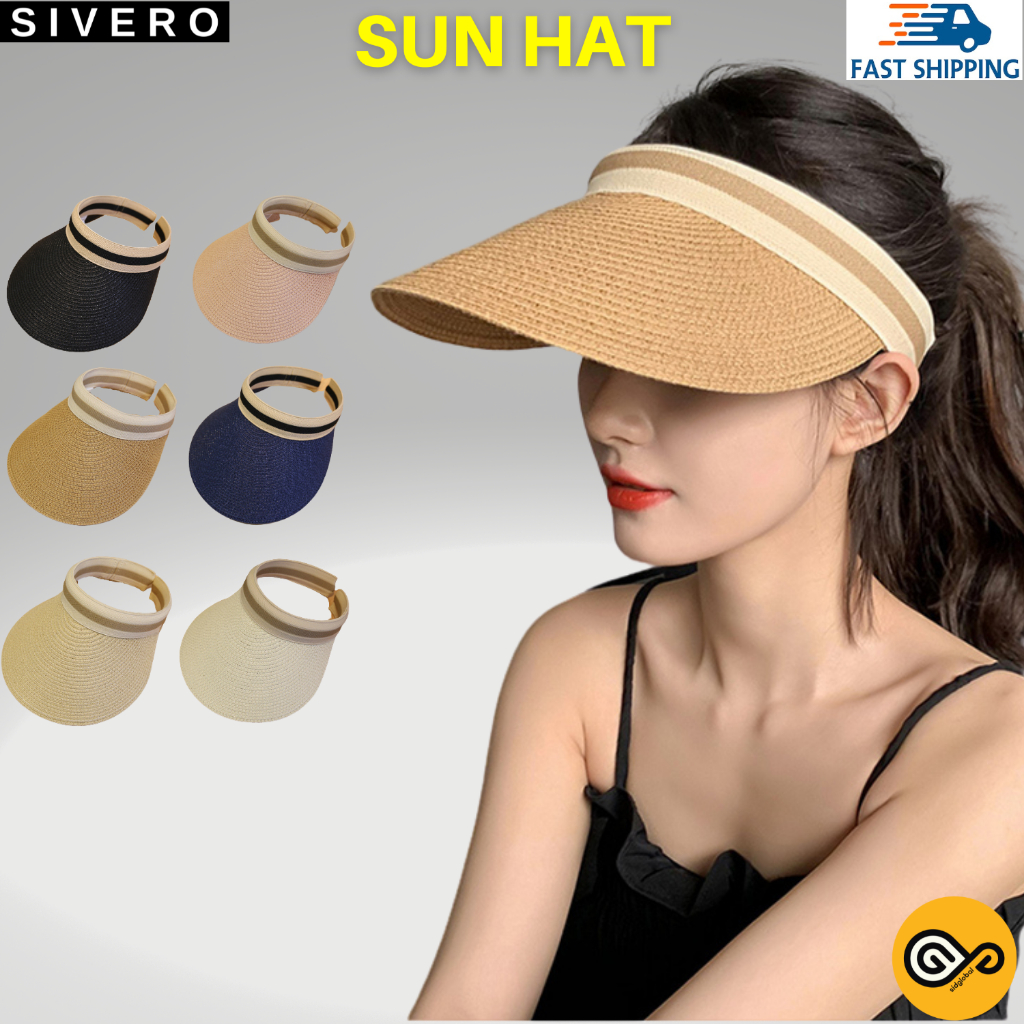 Women Straw Hat Sun Hat UV Summer Beach Hat Woven Stitched Sunscreen ...