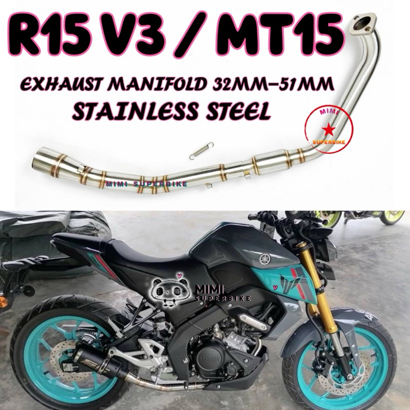 YAMAHA R15 V3 / MT15 / R15M EXHAUST MANIFOLD S.STEEL POWERBOMB 32MM ...