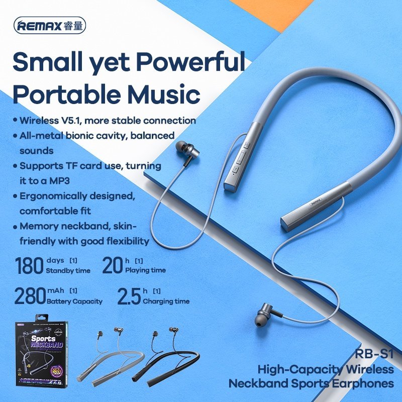 🌟 REMAX RB-S1🌟WIRELESS NECKBAND SPORT EARPHONE 👉🏻 BLUETOOTH V5.1 👉🏻 ...