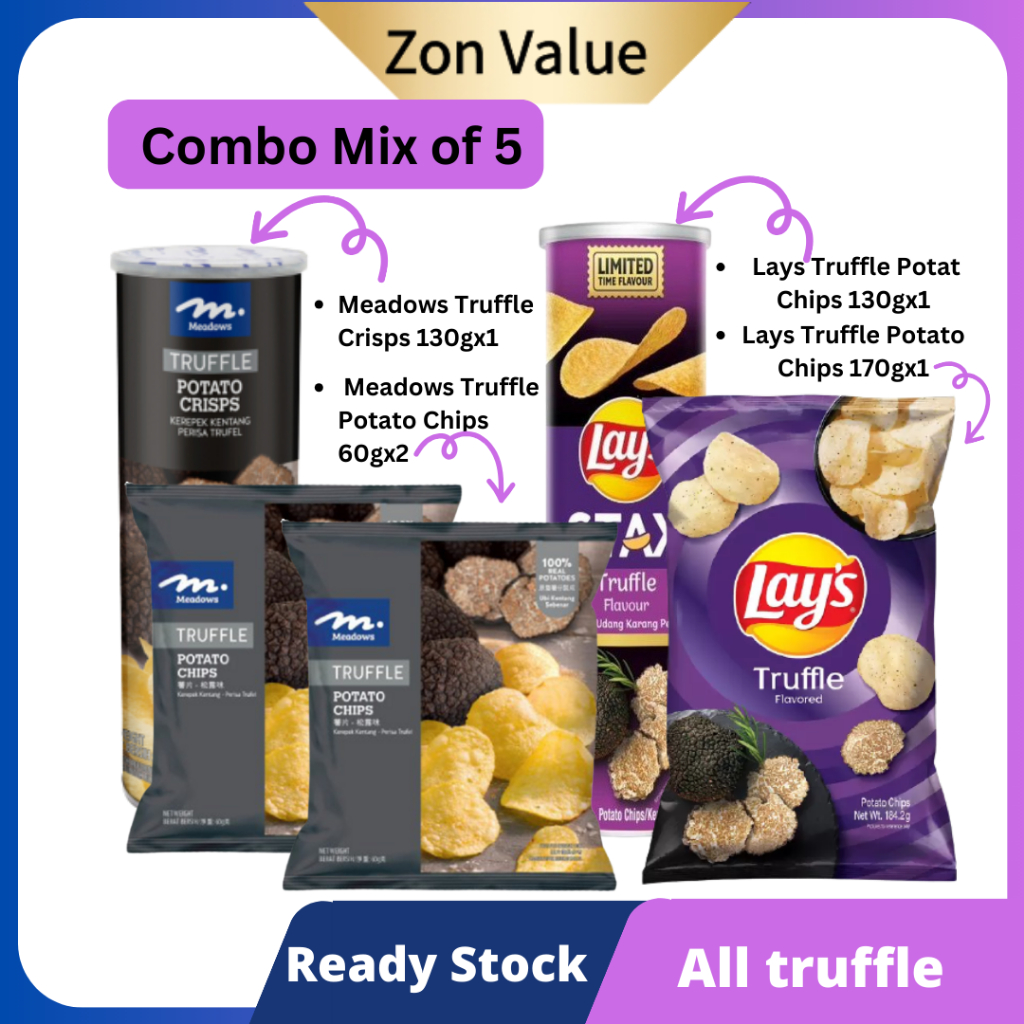 Combo Set Mix of 5 60gx2 Meadows Truffle Potato Chips 130gx1 Crisps