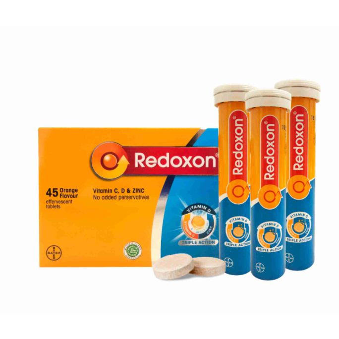 Redoxon TRIPLE Action Vitamin C, D & Zinc Orange Effervescent 45 ...