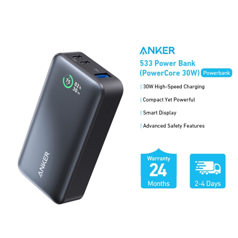 Anker 533 Power Bank 10000mAh – Ricarica Rapida 30W PD, Power IQ 3.0, Per IPhone 16/15/14/13, MacBook, IPad E Tablet (Nero) - 3