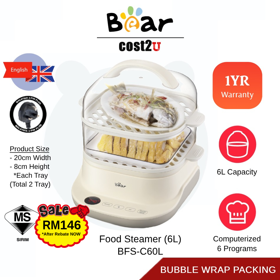 [𝙈𝙖𝙡𝙖𝙮𝙨𝙞𝙖 𝙎𝙚𝙩] Bear Electric Food Steamer 6L with 6 Function BFSC60L