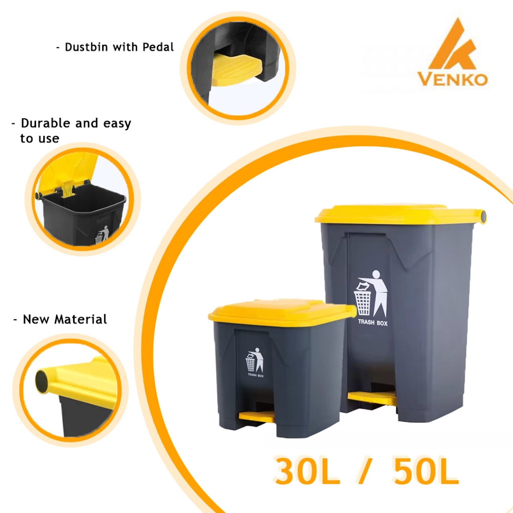 Venko 30L / 50L / 80L Dustbin With Pedal / Step Trash Bin / Tong Sampah ...