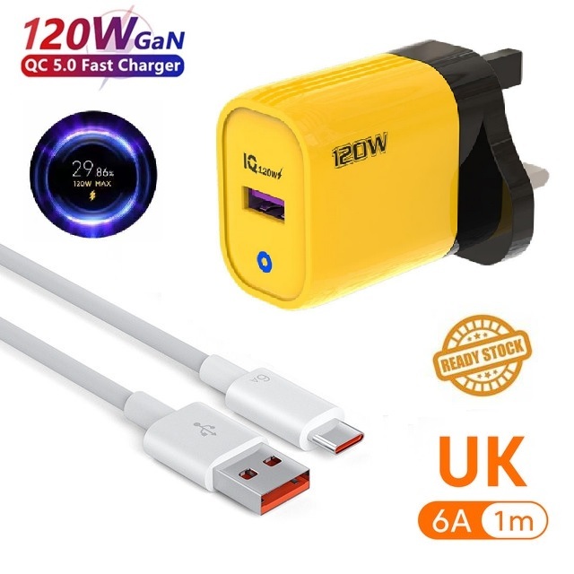 120w Super Fast Charger 6A QC5.0 Fast Charging Adapter With Cable For Ip Samsung Huawei Oppo Vivo Xiaomi Realme OnePlus