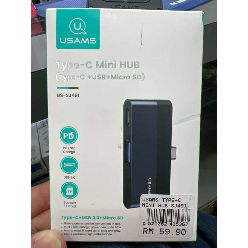 USAMS Type-C Mini Hub US-SJ491 ( USB+ Micro SD+ Type-C) | Shopee Malaysia