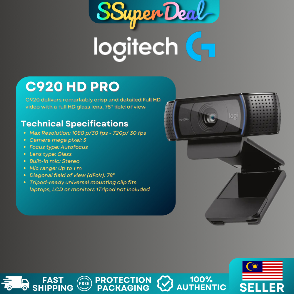 Logitech C920 HD PRO WebCam Full HD 1080p video calls with stereo audio