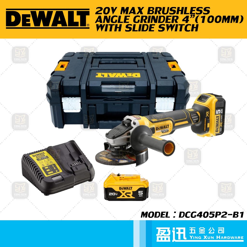 Dewalt XR Brushless Angle Grinder With Slide Switch 20V MAX 5Ah Batteries x 2pcs DCG405P2 B1 Shopee Malaysia