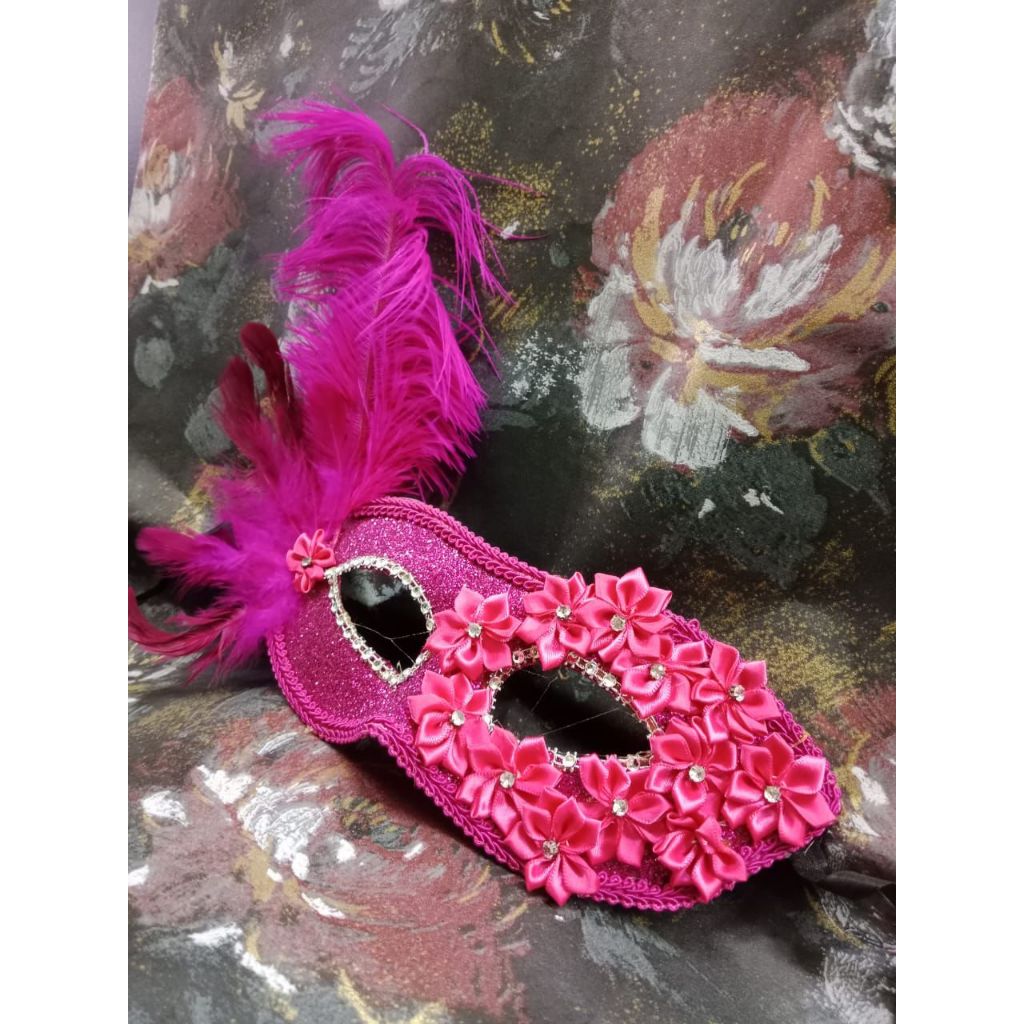 Party Pack - Pattern Mask Flower Magenta 派对品红色羽毛附有花朵照型面具 Party Mask ...