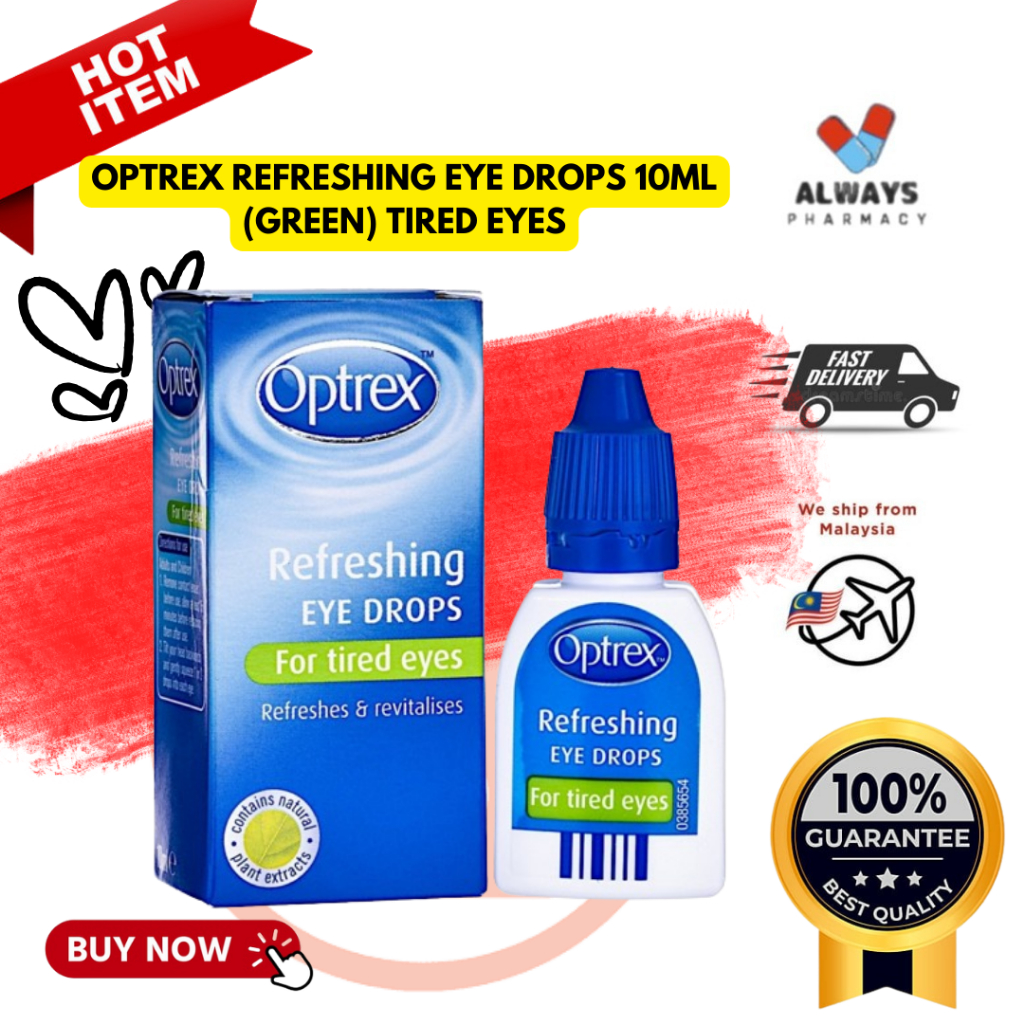 Optrex Refreshing Eye Drops 10ml Green For Tired Eyes Refreshes And Revitalises 10ml 3106