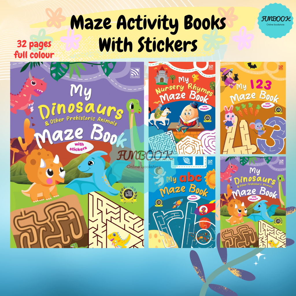 [FUNBOOK] Children Maze Books with Stickers My abc / Dinosaur / Nursery ...